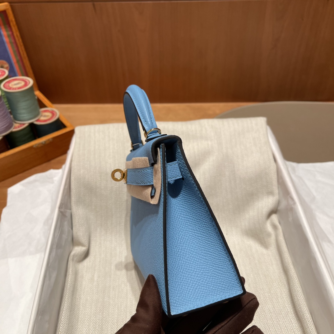 에르메스 미니 켈리백19 라이트블루 금장 앱송